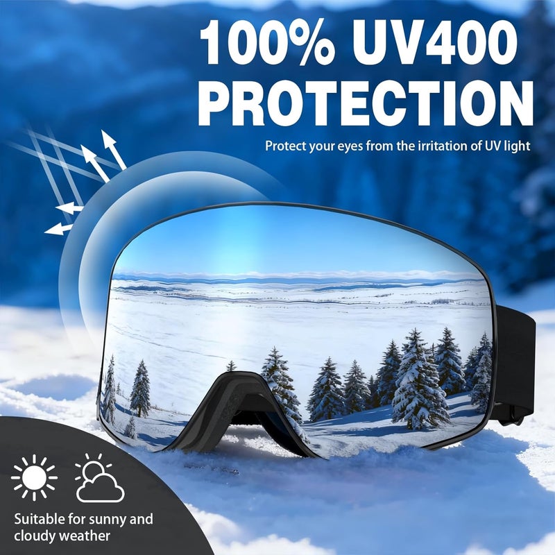 MXJ Gear SKi Goggles,Frameless Snowboard Goggles with 2 UV400 Magnet Ski Lenses,YH212 Anti-Fog Snow Goggles for Adult Men Women - Image 2